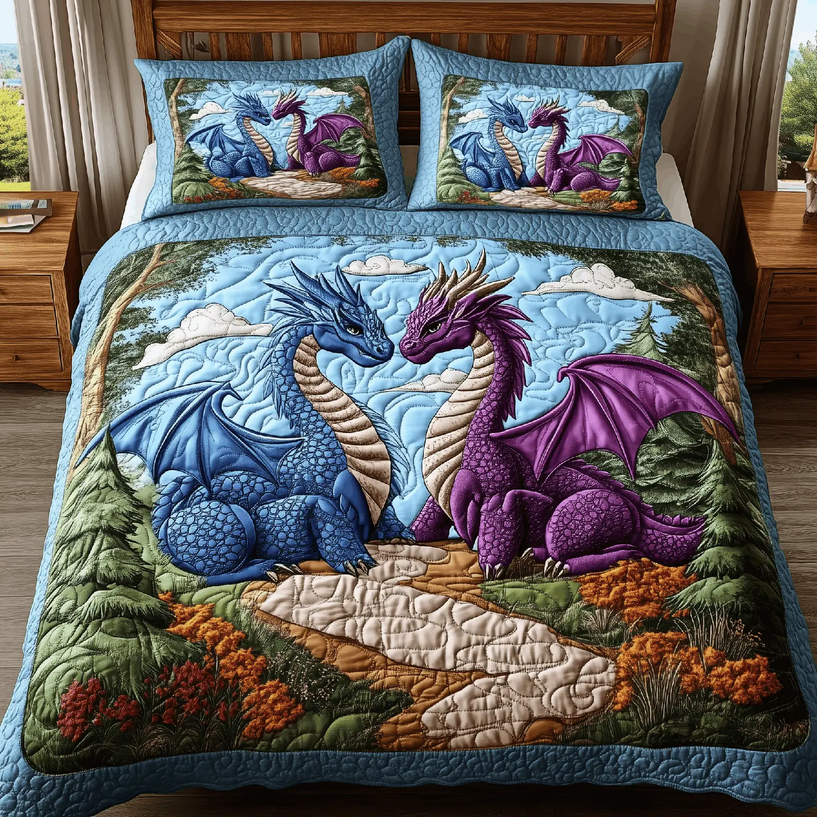 Dragon Love Affair Quilted Bedding Set Room Decor Items Valentines Gift For Husband