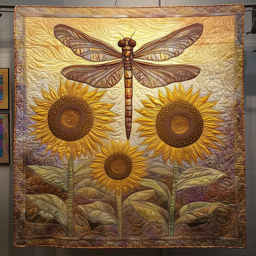 Dragonfly And Sunflowers Quilt Stylish Quilt Blanket to Upgrade Your Bedroom Dragonfly And Sunflowers Quilt Stylish Quilt Blanket to Upgrade Your Bedroom - Image 1