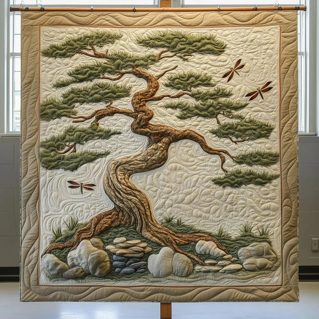 Dragonfly Bonsai Tree Quilt Beautiful Quilt Blanket Gift for Home Decoration