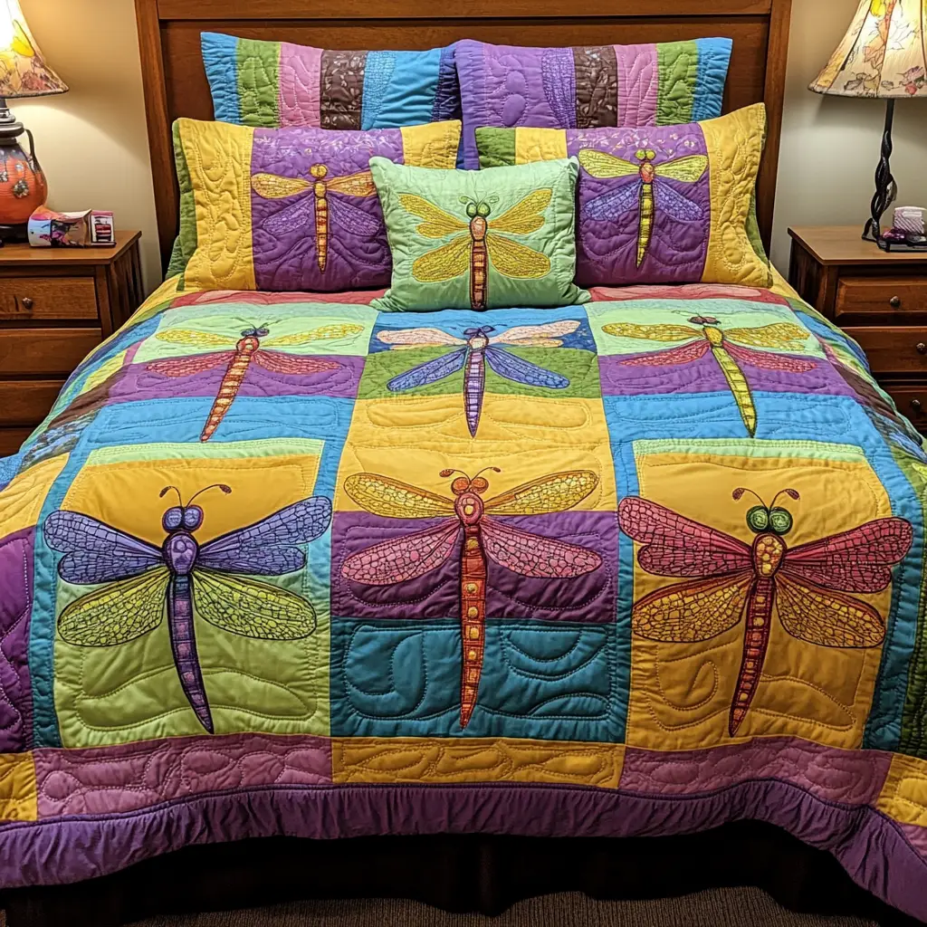 Dragonfly Dream Quilted Bedding Set Bed Decor Cool Gifts For Dragonfly Lovers Dragonfly Dream Quilted Bedding Set Bed Decor Cool Gifts For Dragonfly Lovers - Image 1