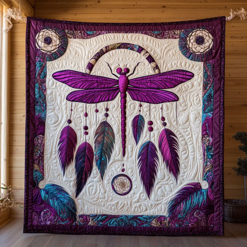 Dragonfly Dreamcatcher Quilt Luxury Quilt Blanket Gift for Elegant Interiors