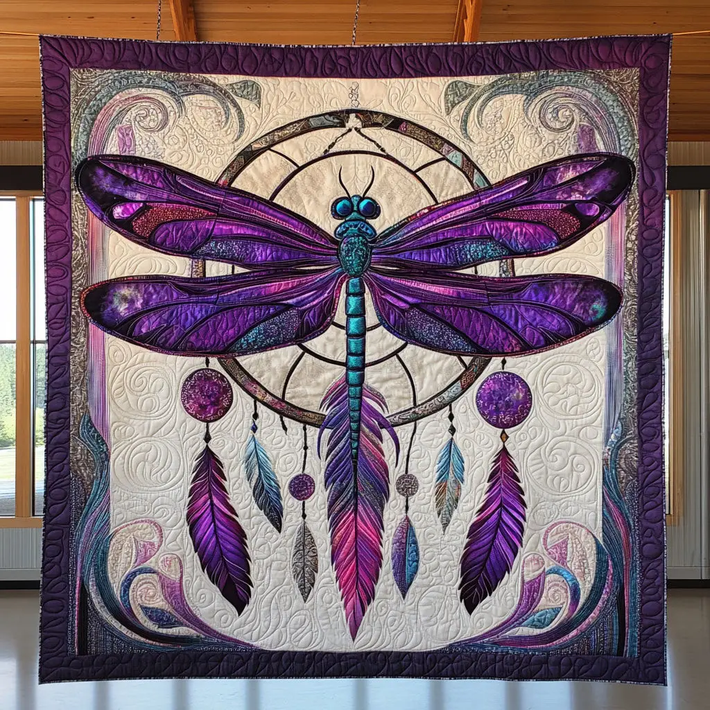 Dragonfly Dreamcatcher Spirit Quilt Cozy Quilt Blanket for Winter Relaxation Dragonfly Dreamcatcher Spirit Quilt Cozy Quilt Blanket for Winter Relaxation - Image 1