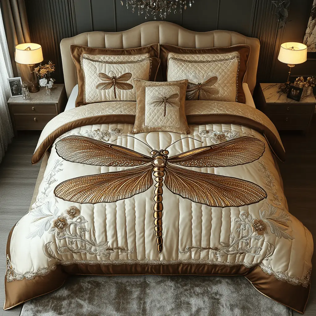 Dragonfly Garden Quilted Bedding Set Best Bed Sheet Set Dragonfly Gifts For Him