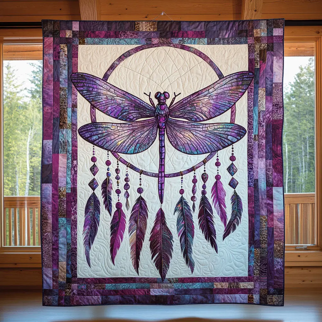 Dragonfly Glow Quilt Beautiful Printed Quilt Blanket for Home Aesthetics Dragonfly Glow Quilt Beautiful Printed Quilt Blanket for Home Aesthetics - Image 1