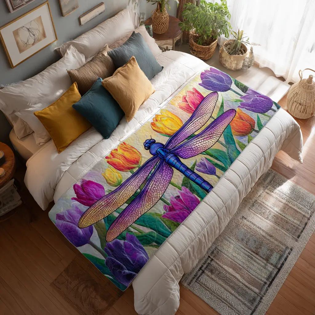 Dragoy Garden Quilted Bed Runner Dragoy Garden Pattern Garden Gift for Mom