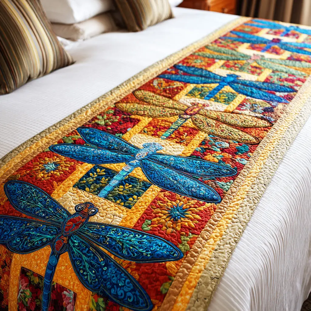 Dragoy Whisper Quilted Bed Runner Dragoy Whisper Flow Garden Lover Gift Dragoy Whisper Quilted Bed Runner Dragoy Whisper Flow Garden Lover Gift - Image 1
