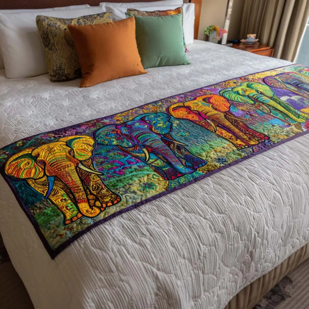 Dream Elephant Quilted Bed Runner Dream Elephant Nature Lover Gift