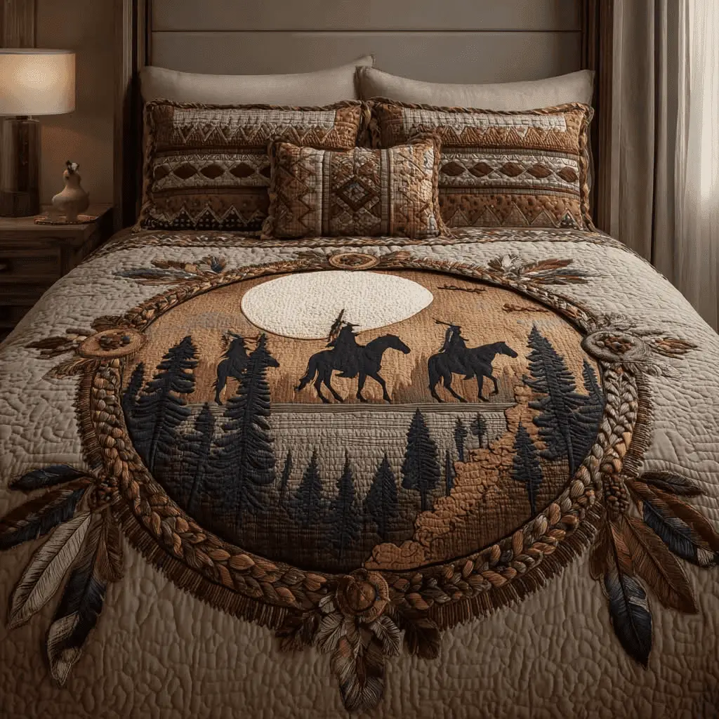 Dreamcatcher Quilt Bedding Set Vintage Brown Bedspread Gift for Native American
