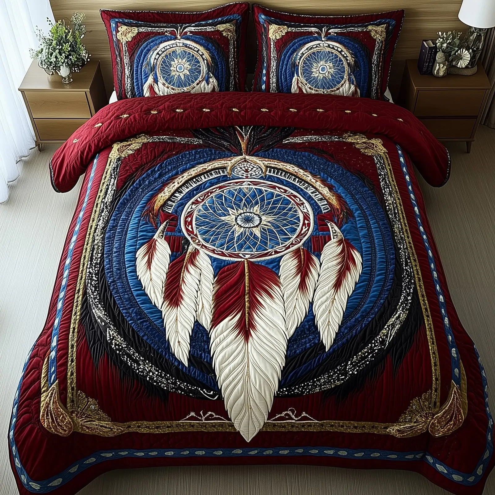 Dreamcatcher Quilted Bedding Set Duvet Cover Bedspread Native American Presents For Friends