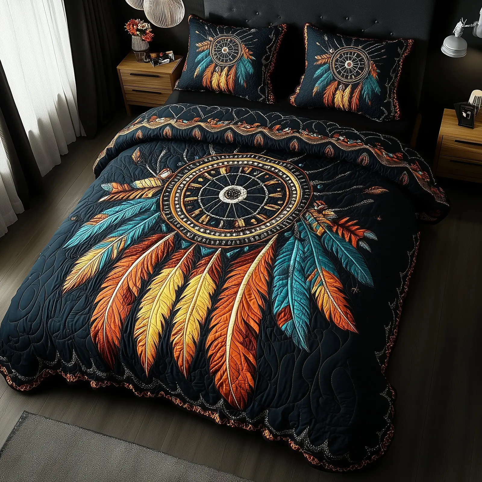 Dreamcatcher Quilted Bedding Set Duvet Cover Bedspread Native American Theme Presents