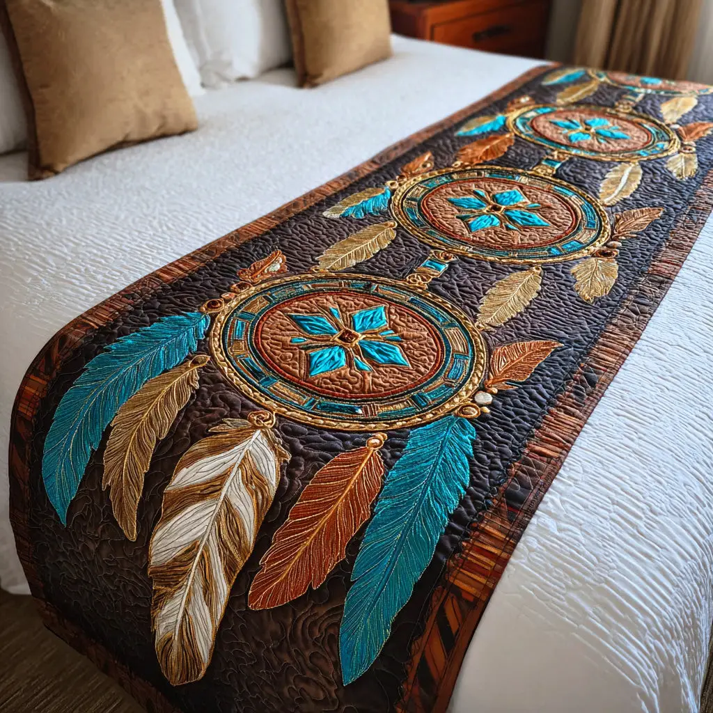 Dreamcatcher Spirit Quilted Bed Runner Dreamcatcher Spirit Tribal-Inspired Gift