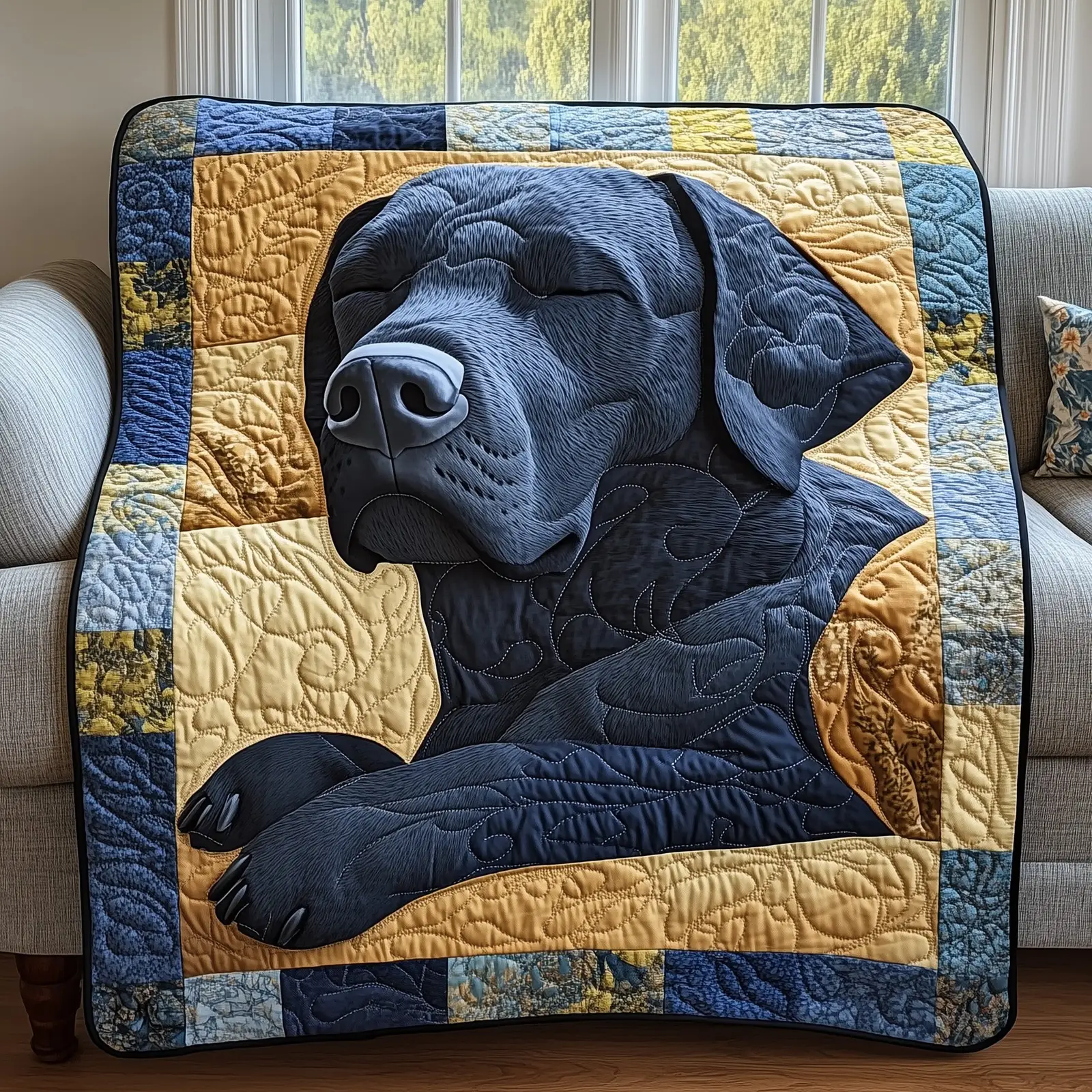 Dreaming Lab Snuggle Quilted Blanket Pet Themed Quilt Best Gifts For Black Labrador Retriever