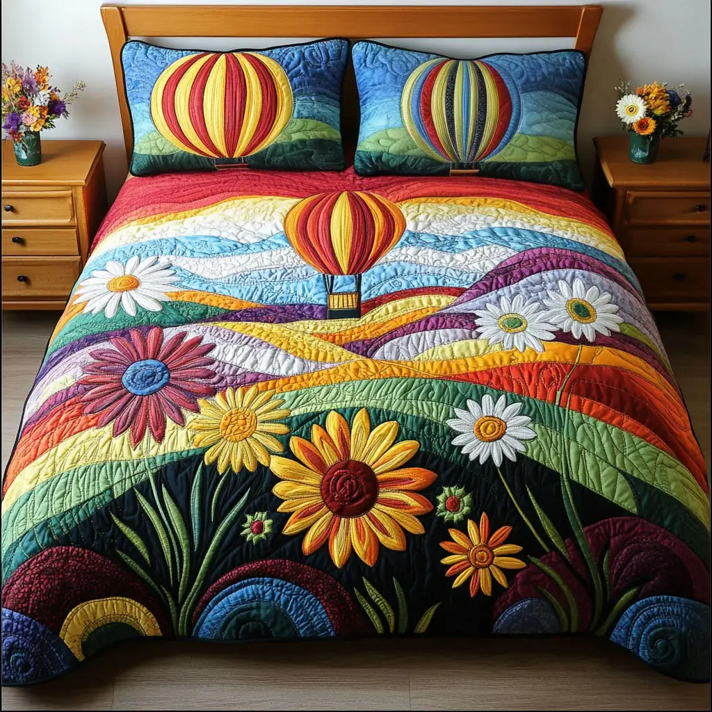 Dreamscape Journey Quilted Bedding Set Best Comforter Sets Sky Air Balloon Merchandise