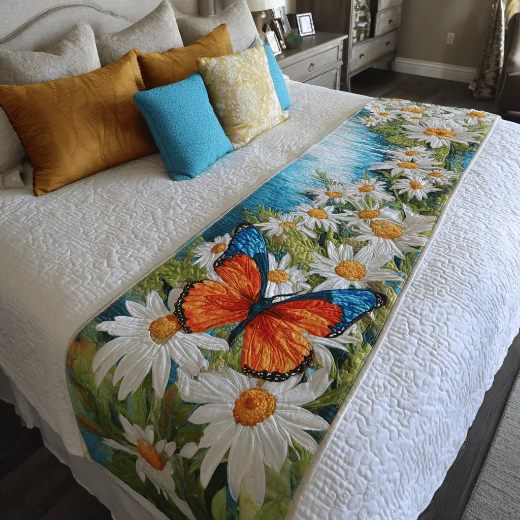 Dreamy Butterfly Quilted Bed Runner Dreamy Butterfly Bloom Floral Gift