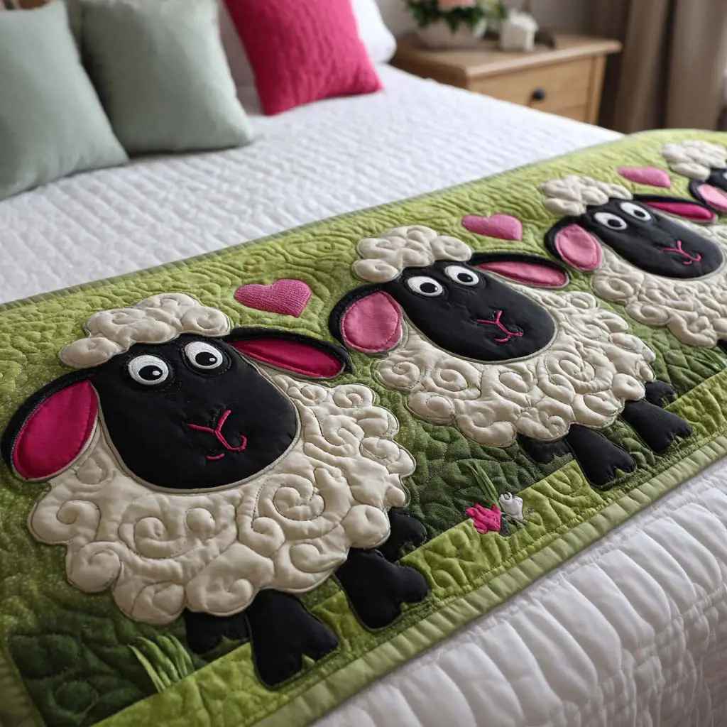 Dreamy Flock Quilted Bed Runner Dreamy Sheep Flock Soft Winter Gift