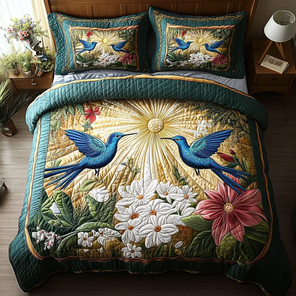Dreamy Hummers Quilted Bedding Set Bedroom Decor Ideas Hummingbird Gifts For Women