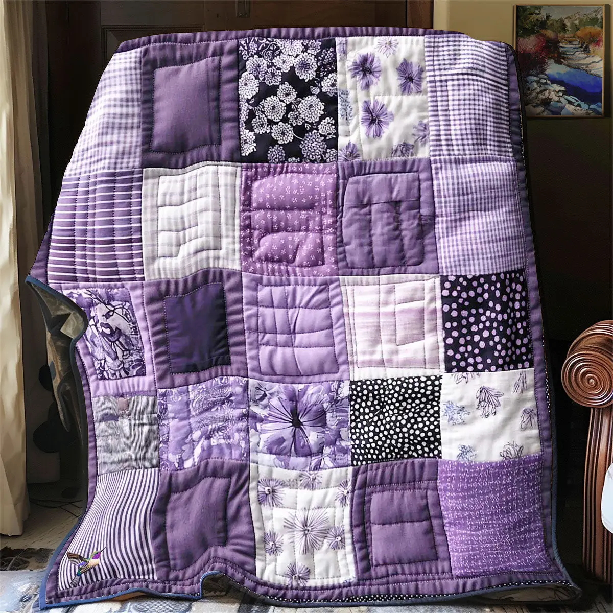 Dreamy Purple Patchwork Quilt Blanket Large Sofa Throws Perfect Mother' Day Gifts For Mom Dreamy Purple Patchwork Quilt Blanket Large Sofa Throws Perfect Mother' Day Gifts For Mom - Image 1