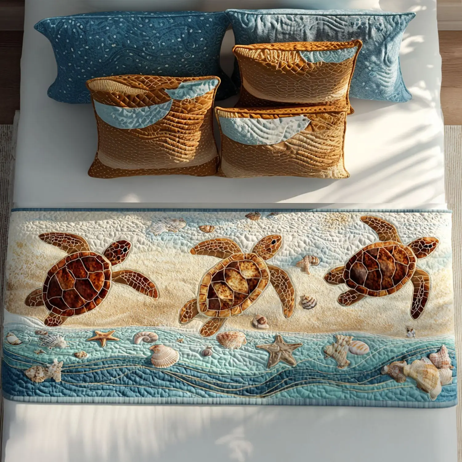 Driftwood Walker Quilted Bed Runner Driftwood Trail Style Gift for Beach Homes