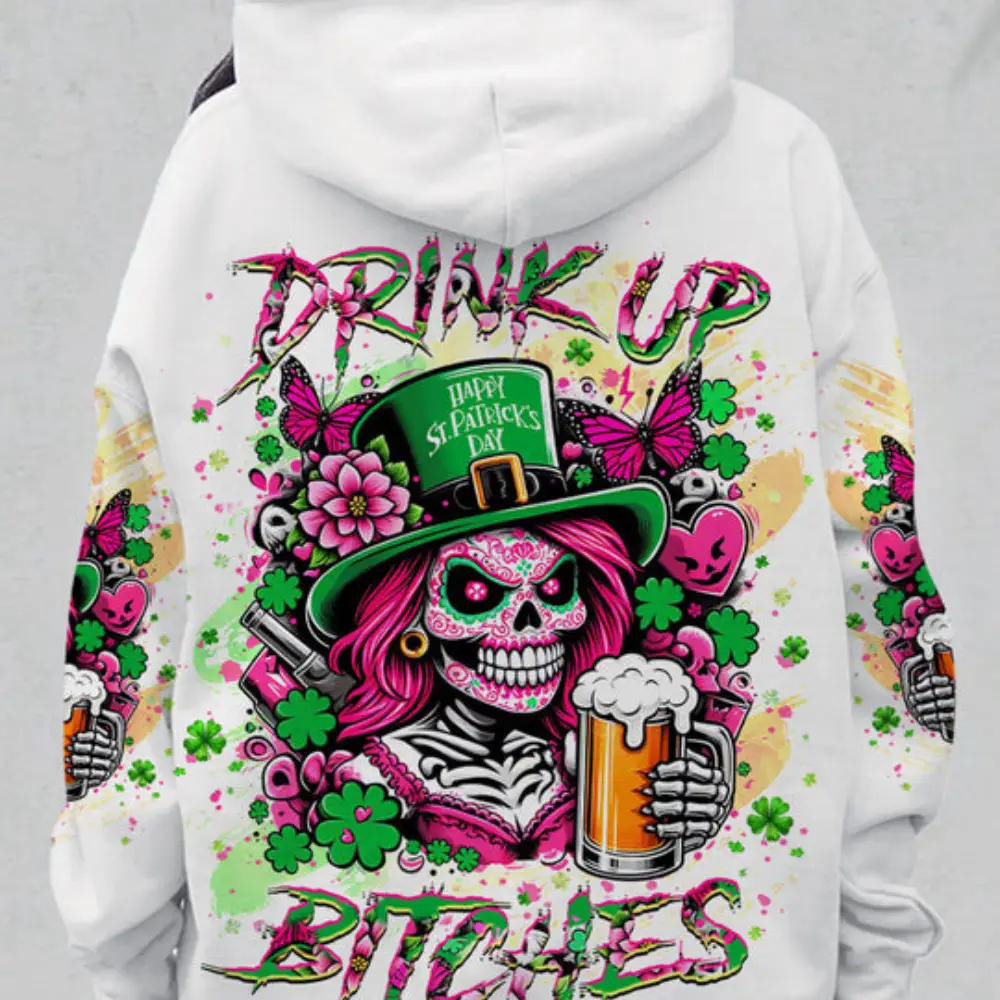 Drink Up B Skull Lady Patrick's Day Hoodie Best Mother's Day Hoodie Cool Skull Gifts
