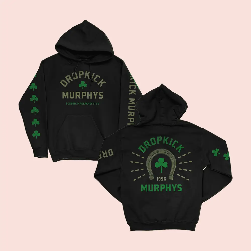 Dropkick Murphys Merch Lucky Horseshoe Hoodie Shamrock Irish Punk Band Fan Apparel