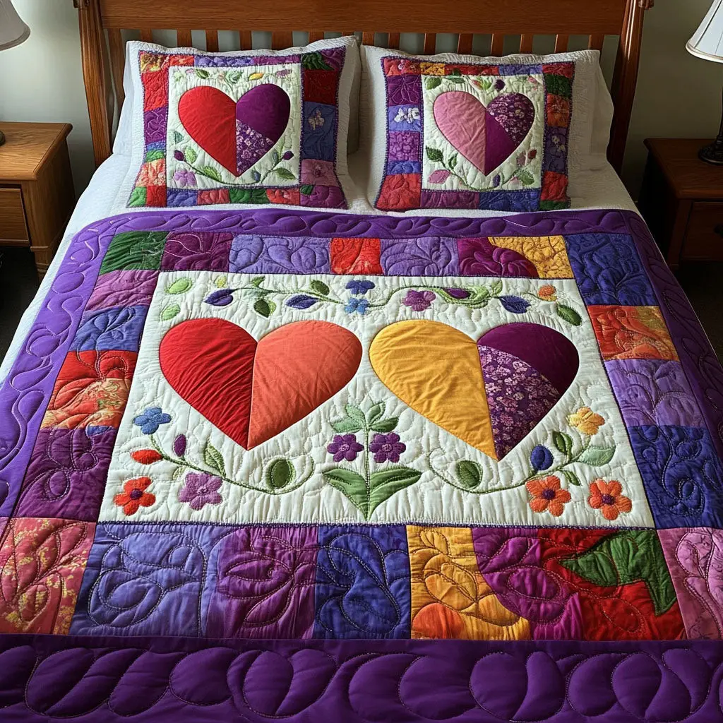 Dual Bloom Hearts Quilted Bedding Set Brother In Law Valentine Day Presents