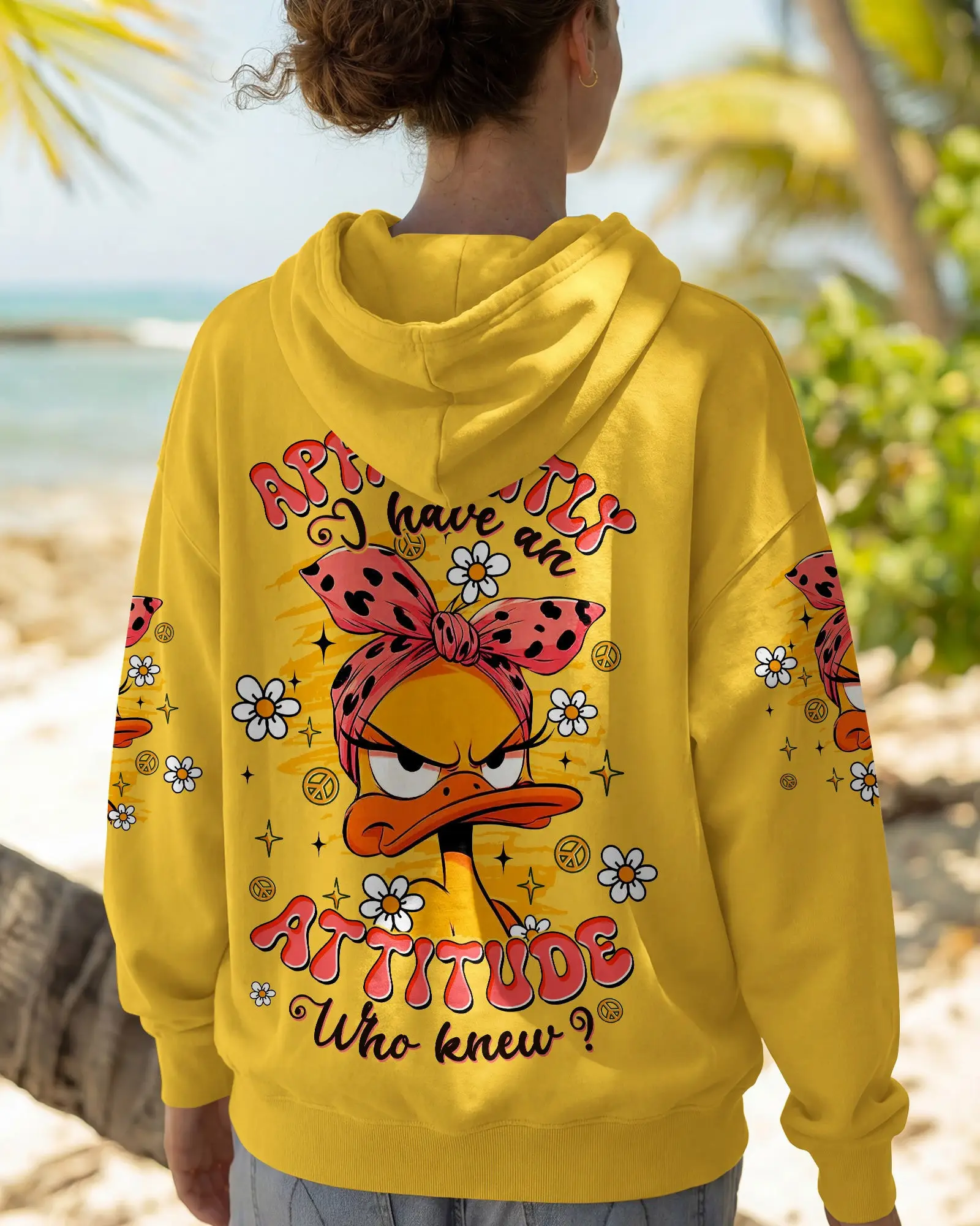 Duck Apparently I Have An Attitude Zip Hoodie Funny Duck Daisy Flower Clothing Gift For Her