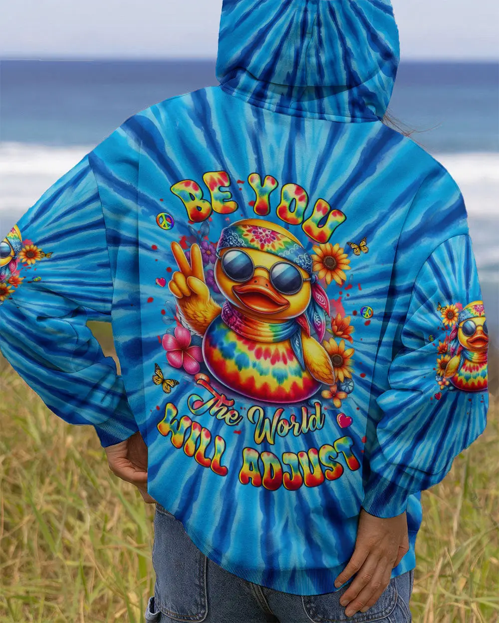 Duck Be You The World Will Adjust Hoodie Colorful Tie Dye Duck With Peace Sign Merch Gift Ideas