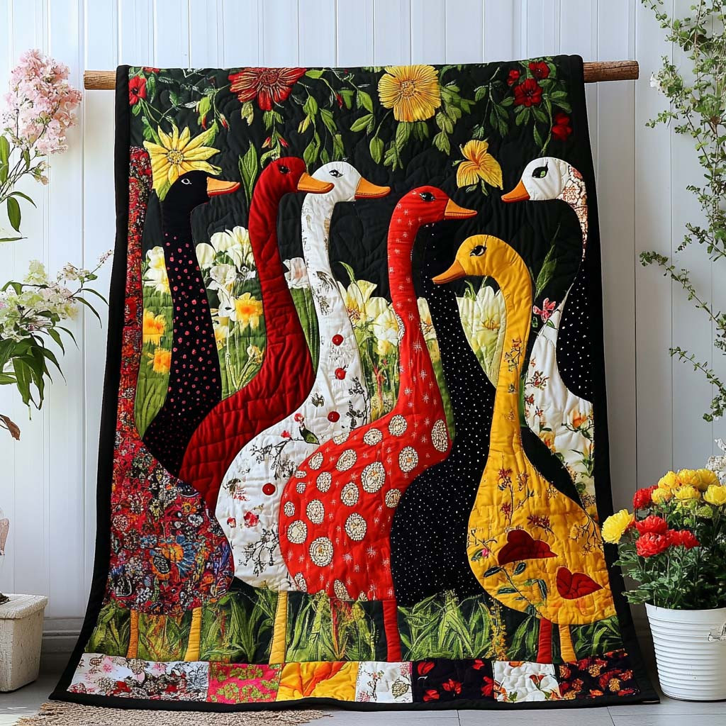 Duckling Parade Quilted Blanket Cute Throw Blanket Duck Gifts For Him Her