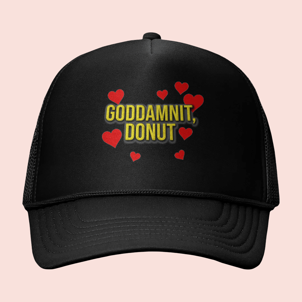 Dungeon Crawler Carl Merch Goddamnit Donut Trucker Hat Red Hearts Cap Gifts For Fantasy Readers