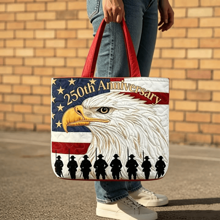 Eagle 250th Anniversary Quilted Tote Bag American Flag Independence Day Gift