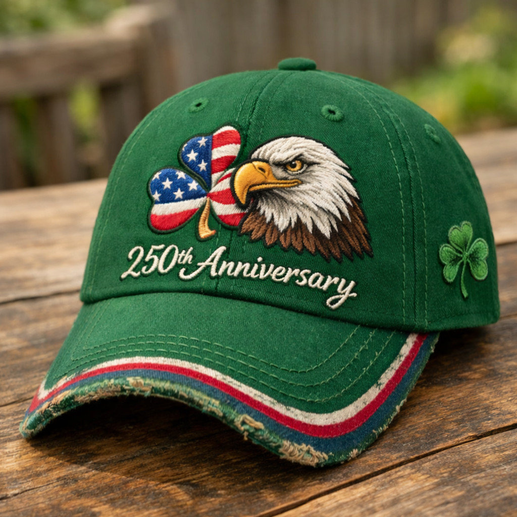 Eagle 250th Anniversary Shamrock Art Hat America's Birthday Baseball Cap St Patrick's Day Gift Eagle 250th Anniversary Shamrock Art Hat America's Birthday Baseball Cap St Patrick's Day Gift - Image 1