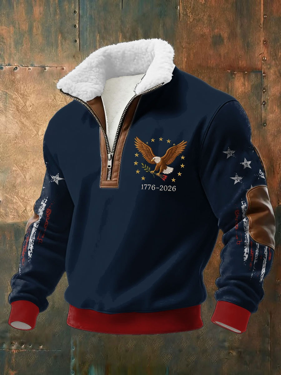 Eagle America 250th Anniversary 1776 2026 Collar Stand Quarter Zip Sweatshirt Patriotic Gifts