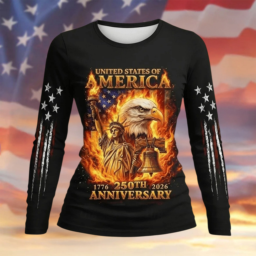 Eagle American 250th Anniversary Print Long Sleeve Shirt Independence Day 2026 Apparel Eagle American 250th Anniversary Print Long Sleeve Shirt Independence Day 2026 Apparel - Image 1