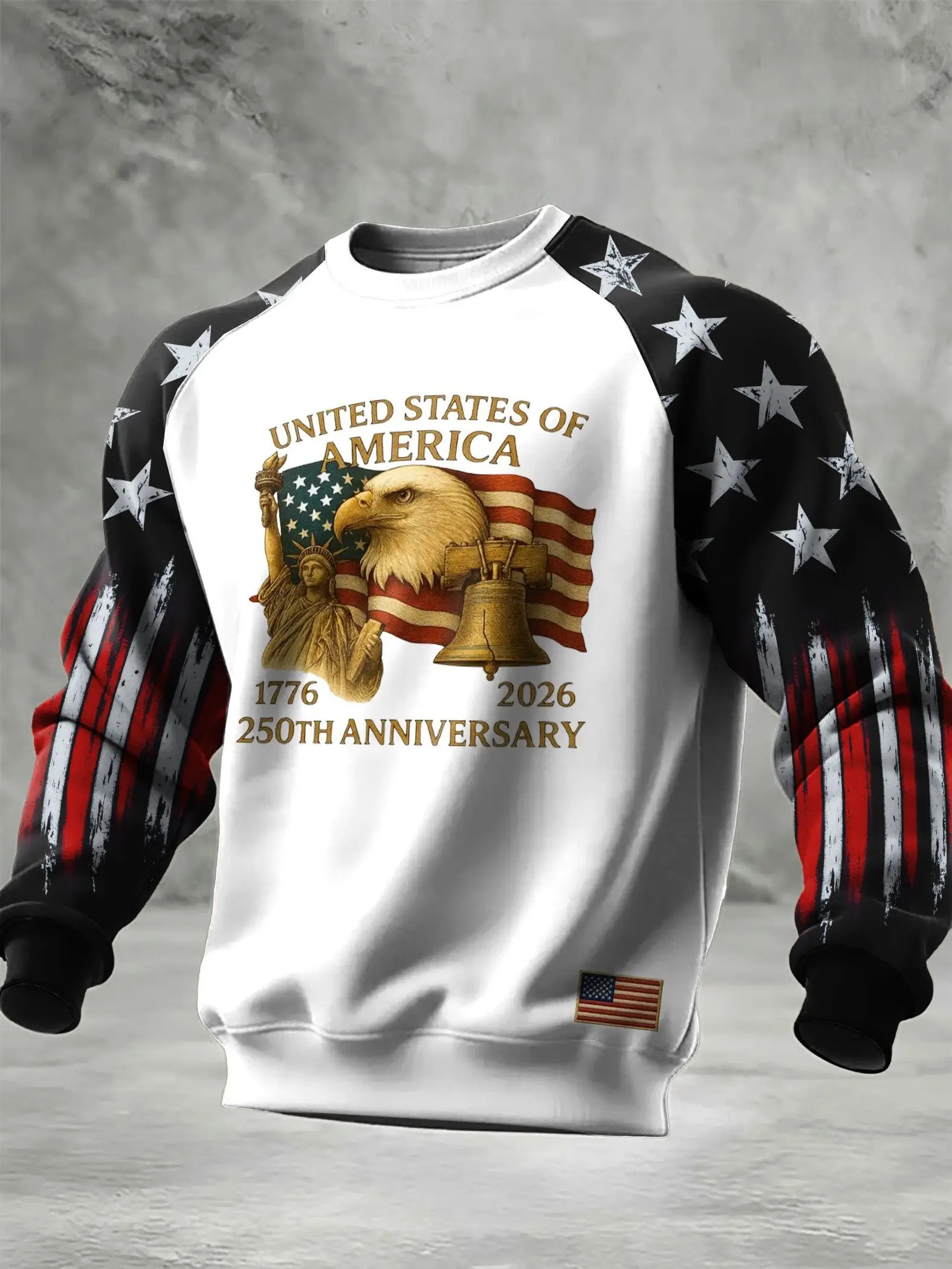 Eagle American 250th Anniversary Sweatshirt Liberty Bell Pattern Patriotic Merch Men's Gifts