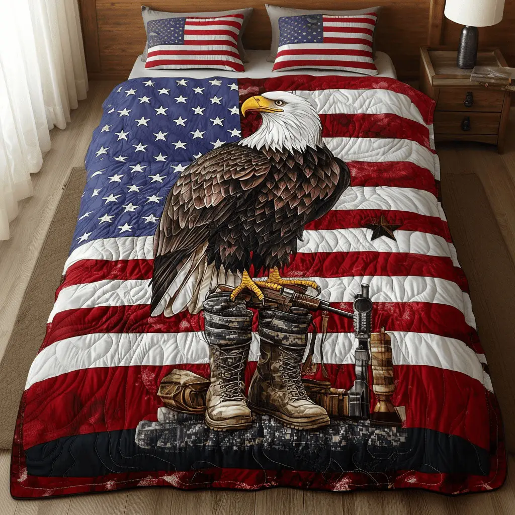Eagle American Flag Quilt Bedding Set Patriotic Star Duvet Covers Father's Day Gifts For Dad