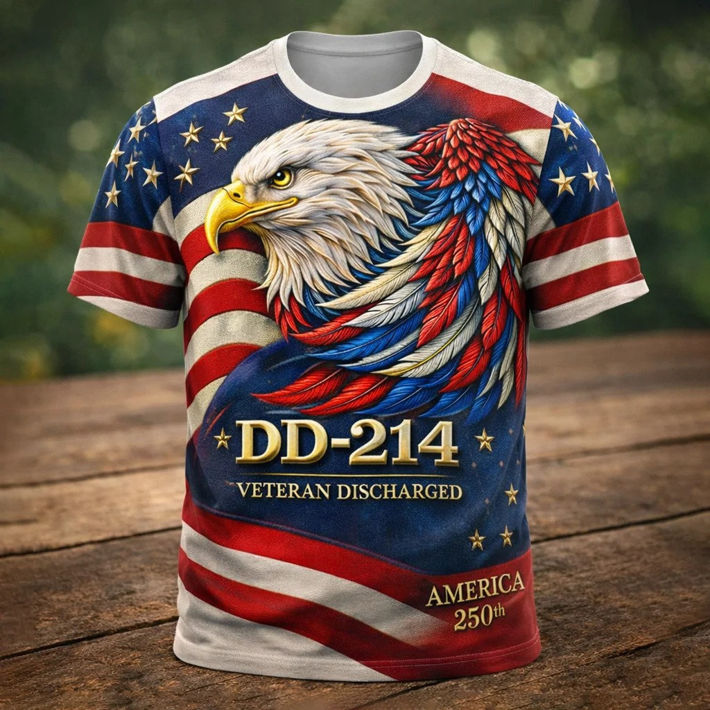 Eagle DD-214 Veteran Discharged T-Shirt America 250th Clothing Present For Men