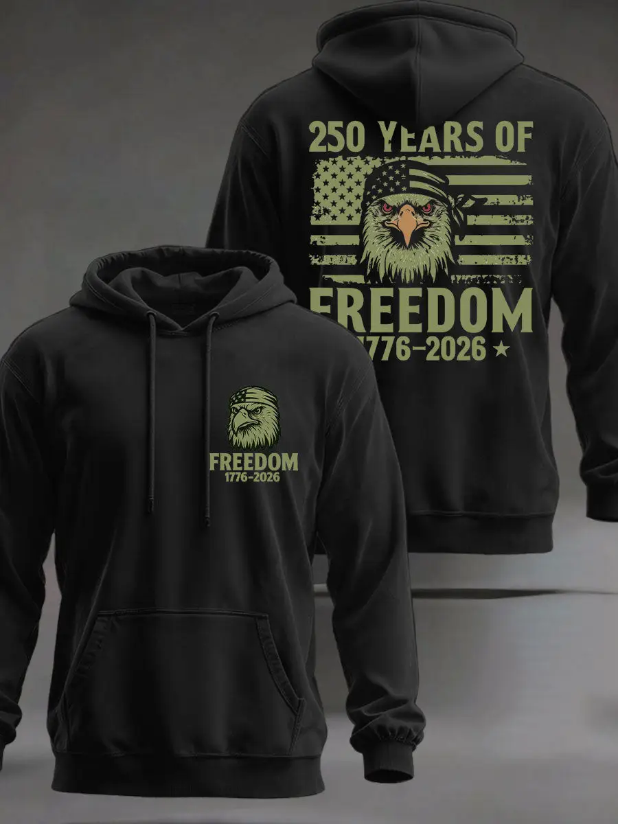 Eagle Freedom 1776 2026 Veteran Hoodie Military Style Black Pullover Gifts For Patriotic