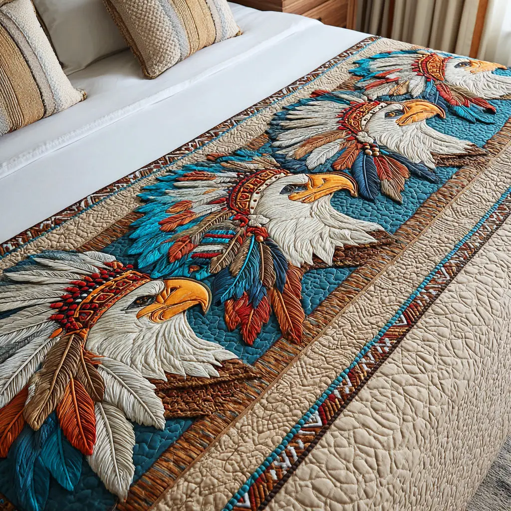 Eagle of Freedom Quilted Bed Runner Eagle Freedom Pattern Patriotic Gift