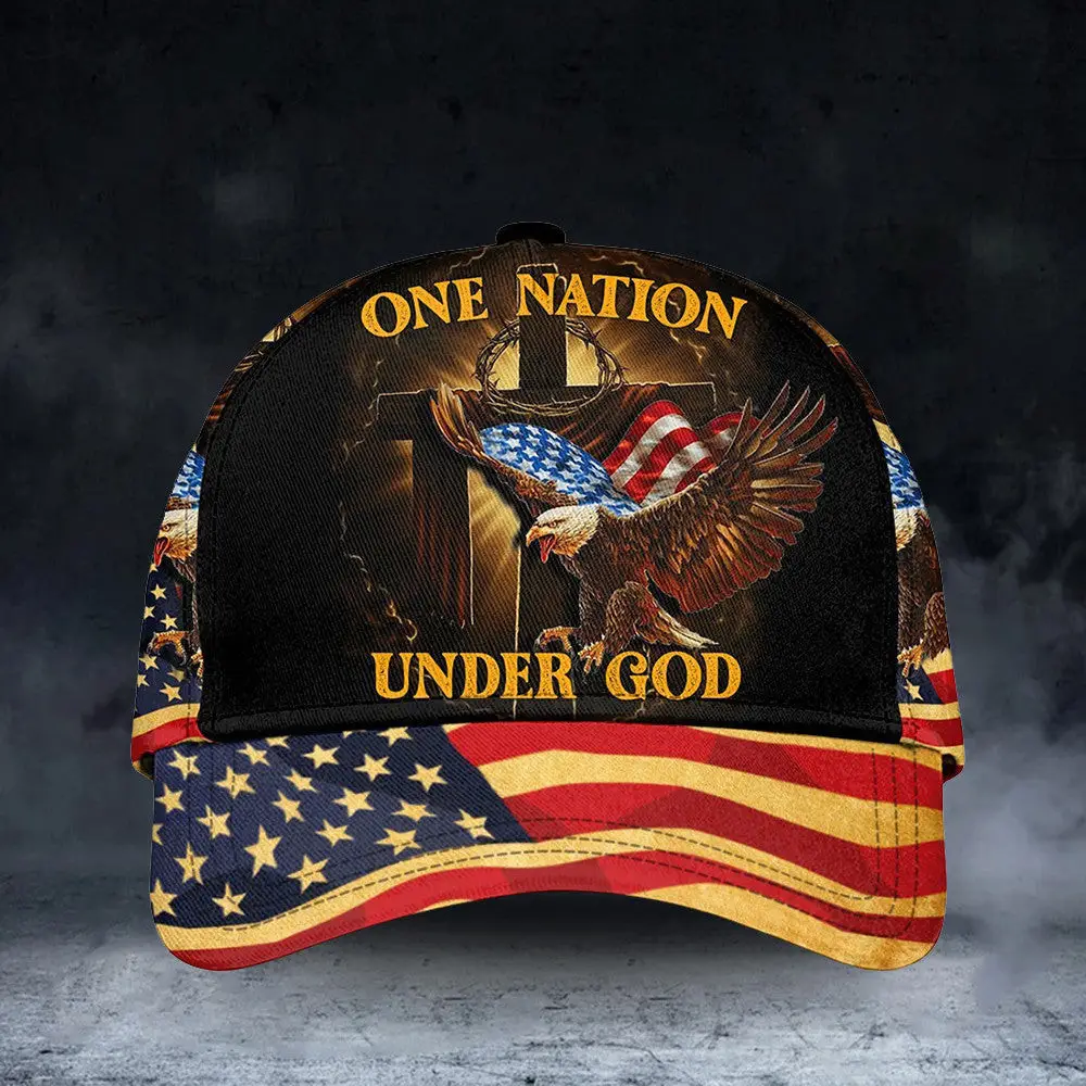 Eagle One Nation Under God Hat American Flag Christian Patriotic Cap Gifts For Men -WearandDecor Eagle One Nation Under God Hat American Flag Christian Patriotic Cap Gifts For Men -WearandDecor - Image 1