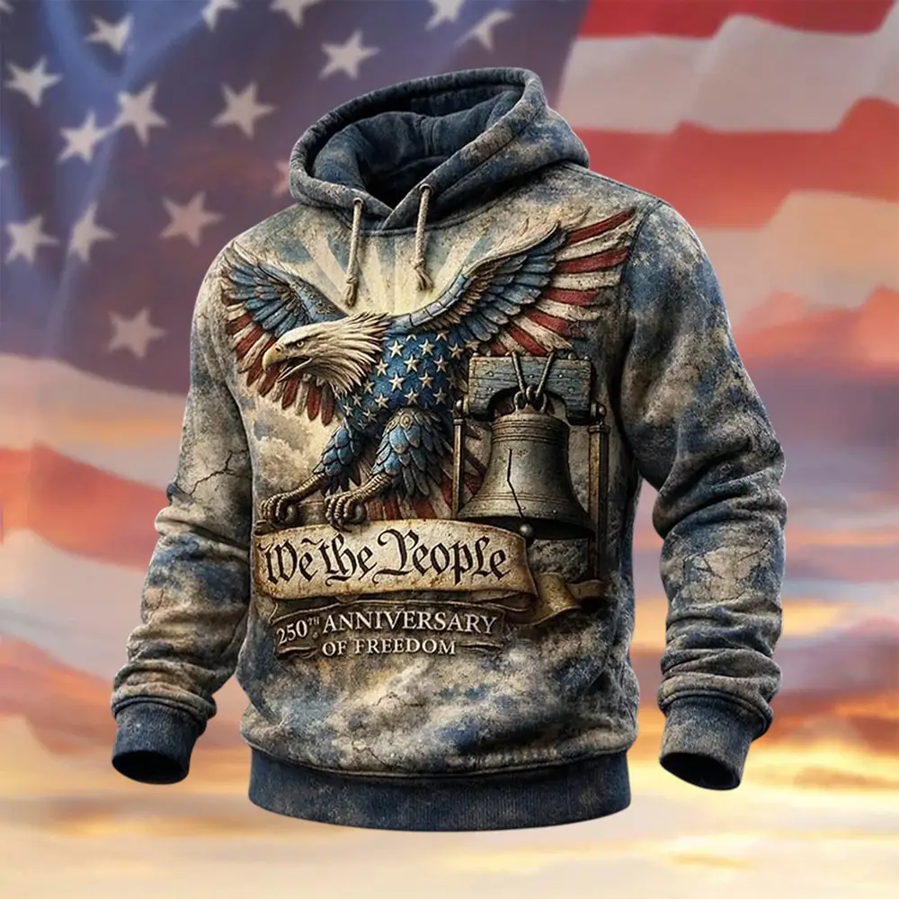 Eagle Retro American 250th Anniversary 1776 2026 Hoodie Patriotic Apparel Independence Day Gift