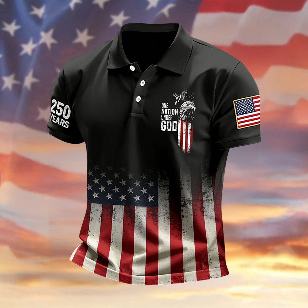 Eagle Retro American 250th Anniversary Polo Shirt One God One Nation Shirt 4Th Of July Gift