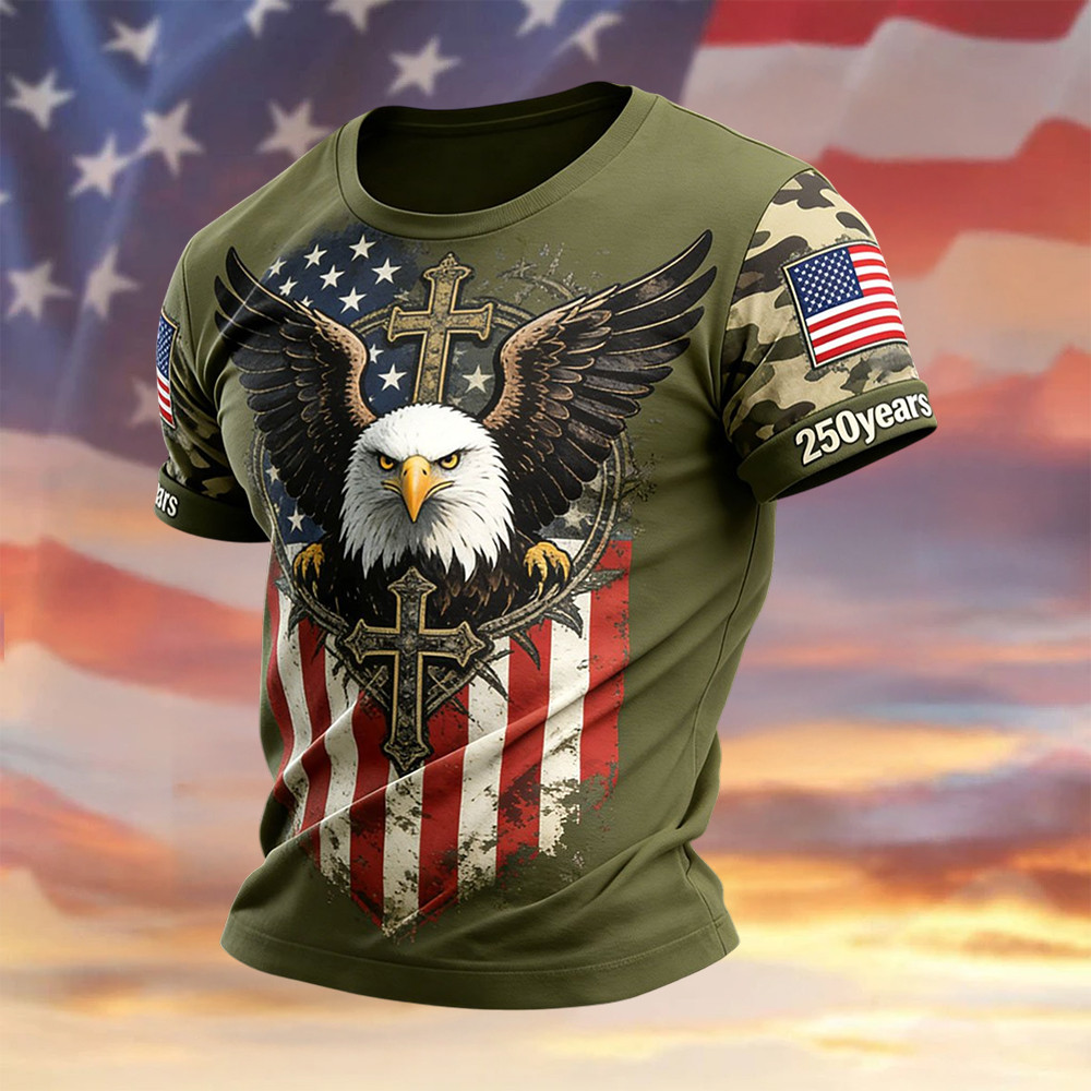 Eagle Retro Faith 250th Anniversary American T-Shirt Independence Day Shirt 4th Of July Gift