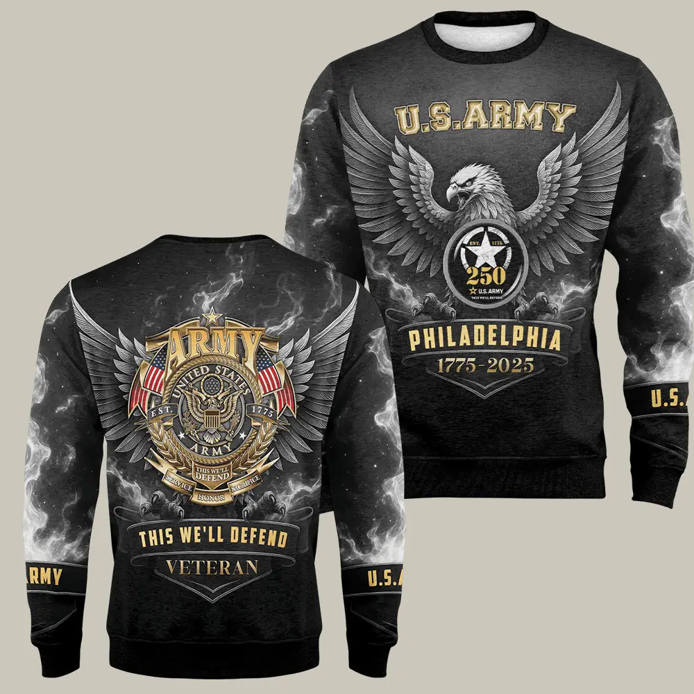 Eagle US Army 250th Anniversary Sweatshirt This We'll Defend Veteran Merch Army Presents Eagle US Army 250th Anniversary Sweatshirt This We'll Defend Veteran Merch Army Presents - Image 1