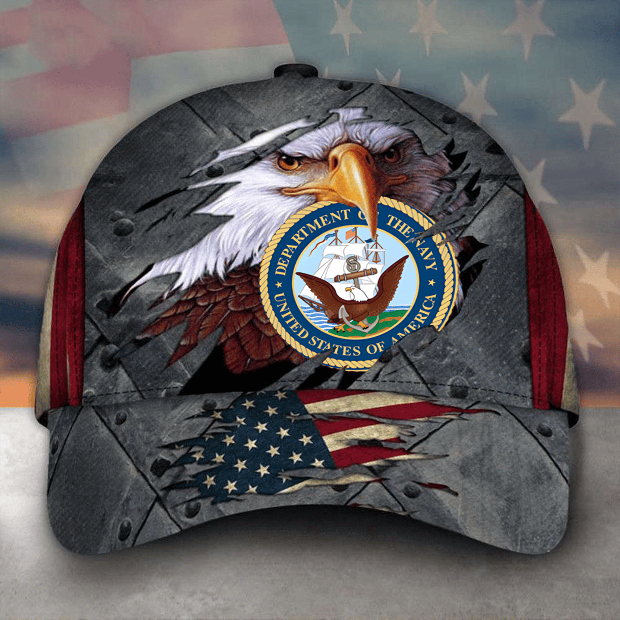Eagle US Department Of The Navy Hat American Flag Baseball Cap Veteran Merch Patriotic Gifts