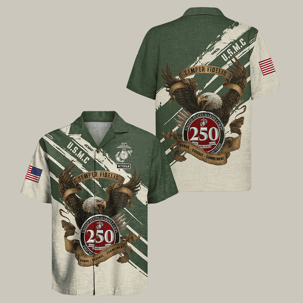 Eagle US Marine 250th Years Of Service Hawaiian Shirt Marines 250th Anniverasry Clothes Gift For Him