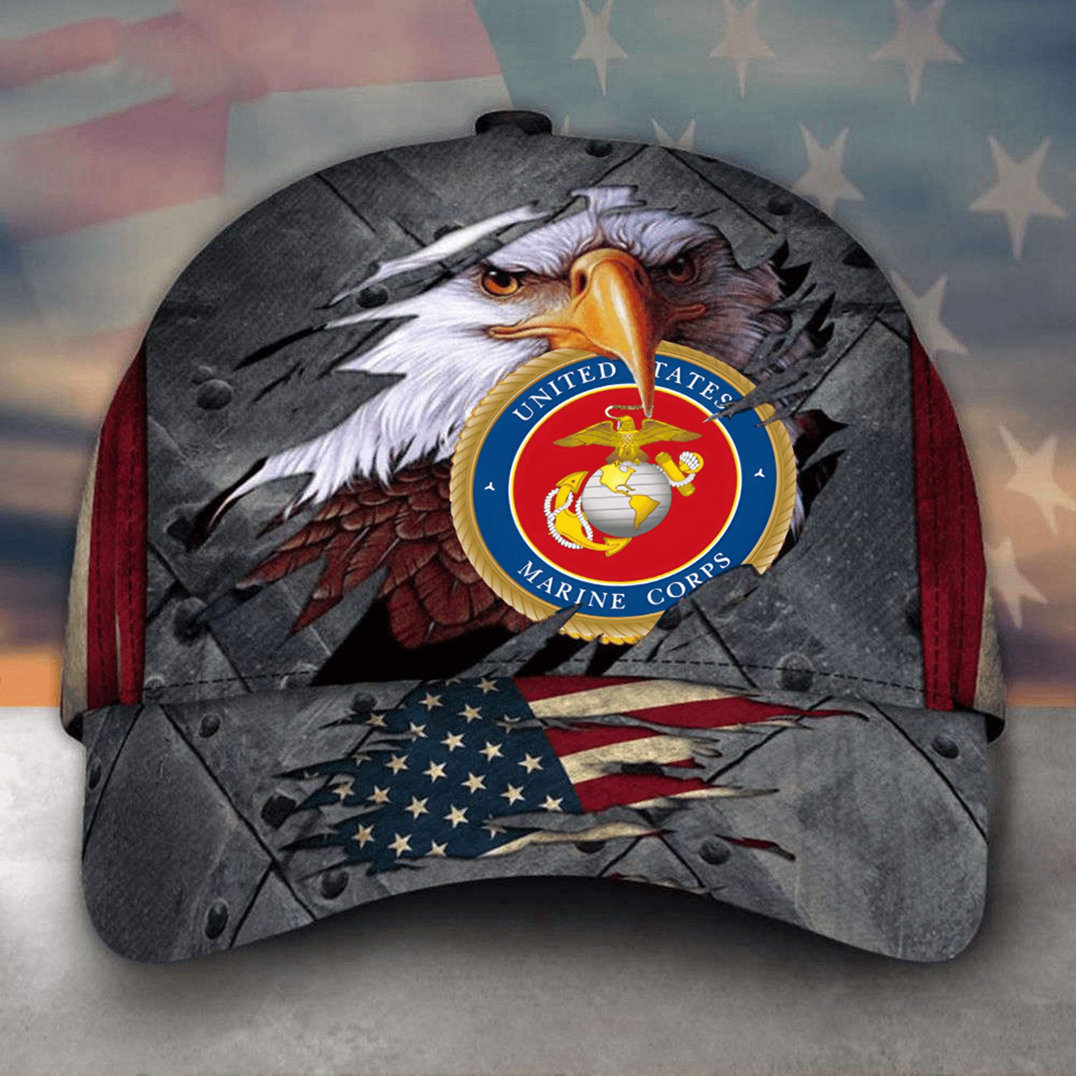 Eagle US Marine Corps Hat American Flag Ball Cap USMC Merch Patriotic Gifts For Veteran