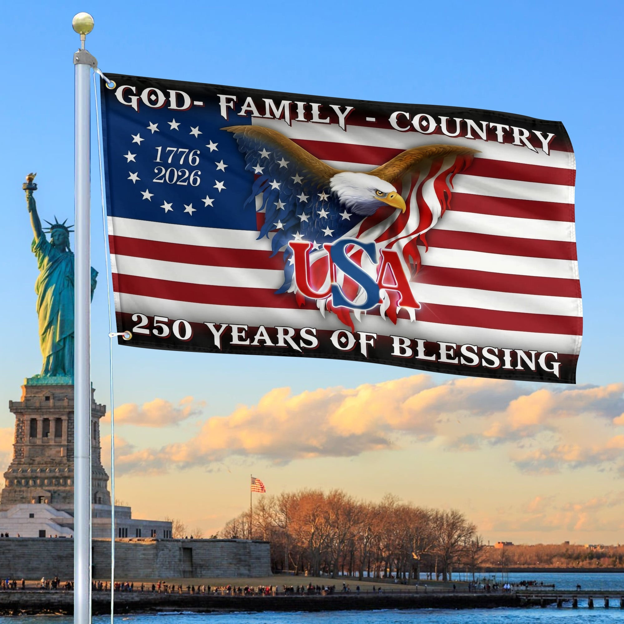 Eagle USA 250 Years Of Blessing Flag God Family Country American Flag Patriotic Home Decor