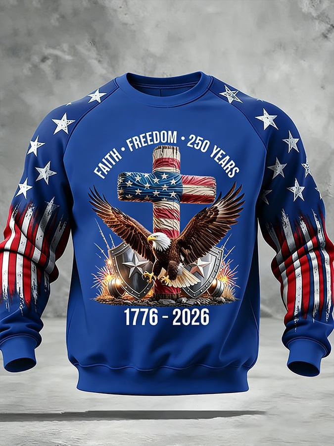 Eagle USA 250h Anniversary Sweatshirt Cross Faith Freedom 250 Years Merch 4th July Gift