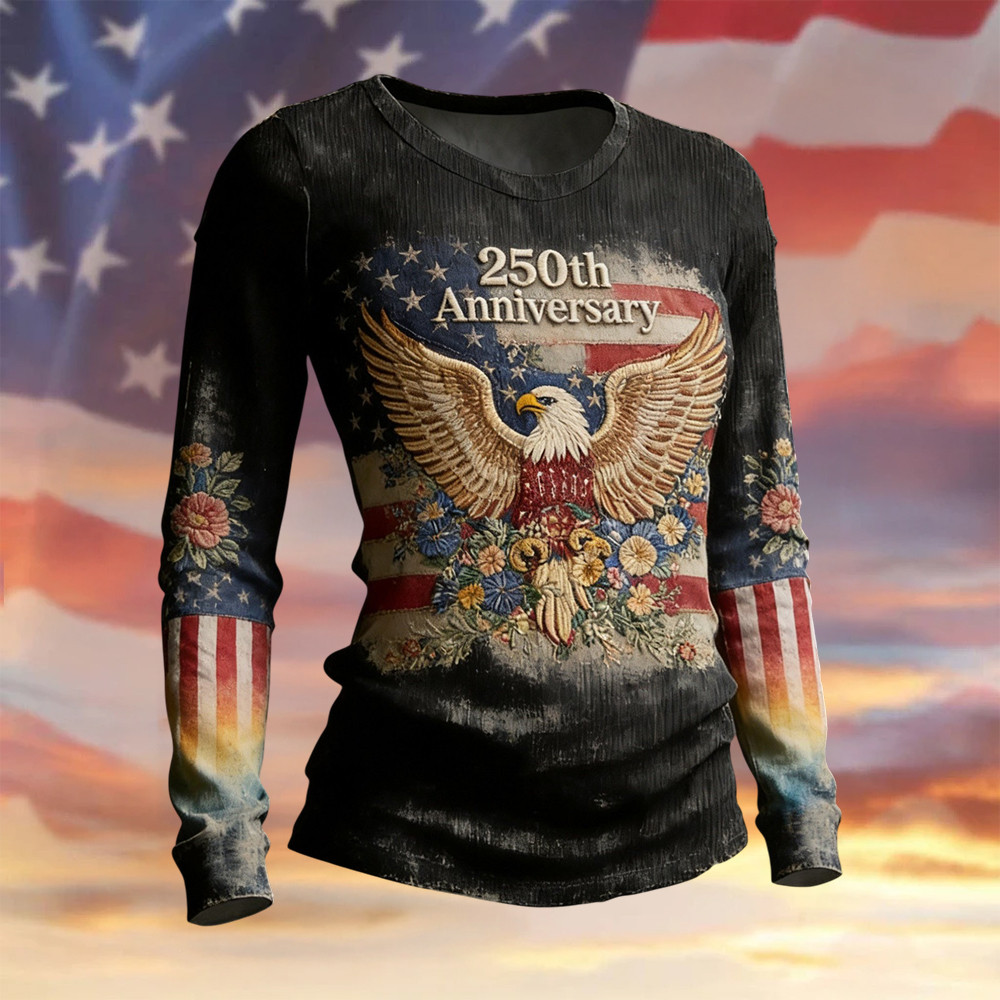 Eagle USA 250Th Anniversary Vintage Floral Long Sleeve Shirt Independence Day 2026 Merch