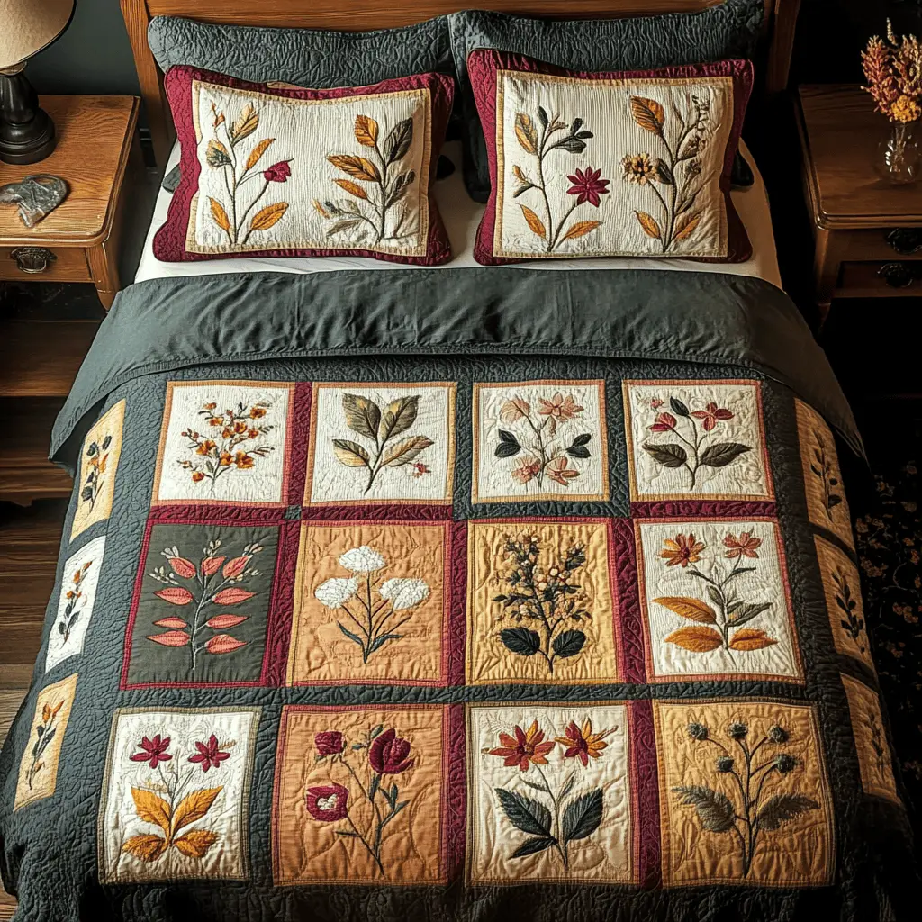 Earth Bloom Quilted Bedding Set Premium Duvet Cover Gift Set for Mom or Grandma